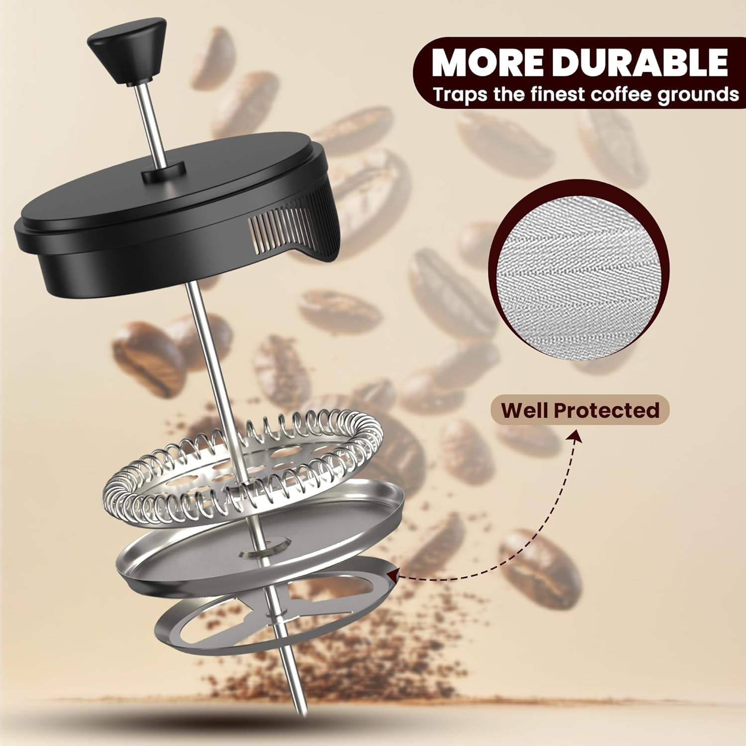 Utopia Kitchen - French Press Coffee Maker, Espresso Tea and Coffee Maker with Triple Filters 34 Ounce, Stainless Steel Plunger and Heat Resistant Borosilicate Glass - Black image number 1