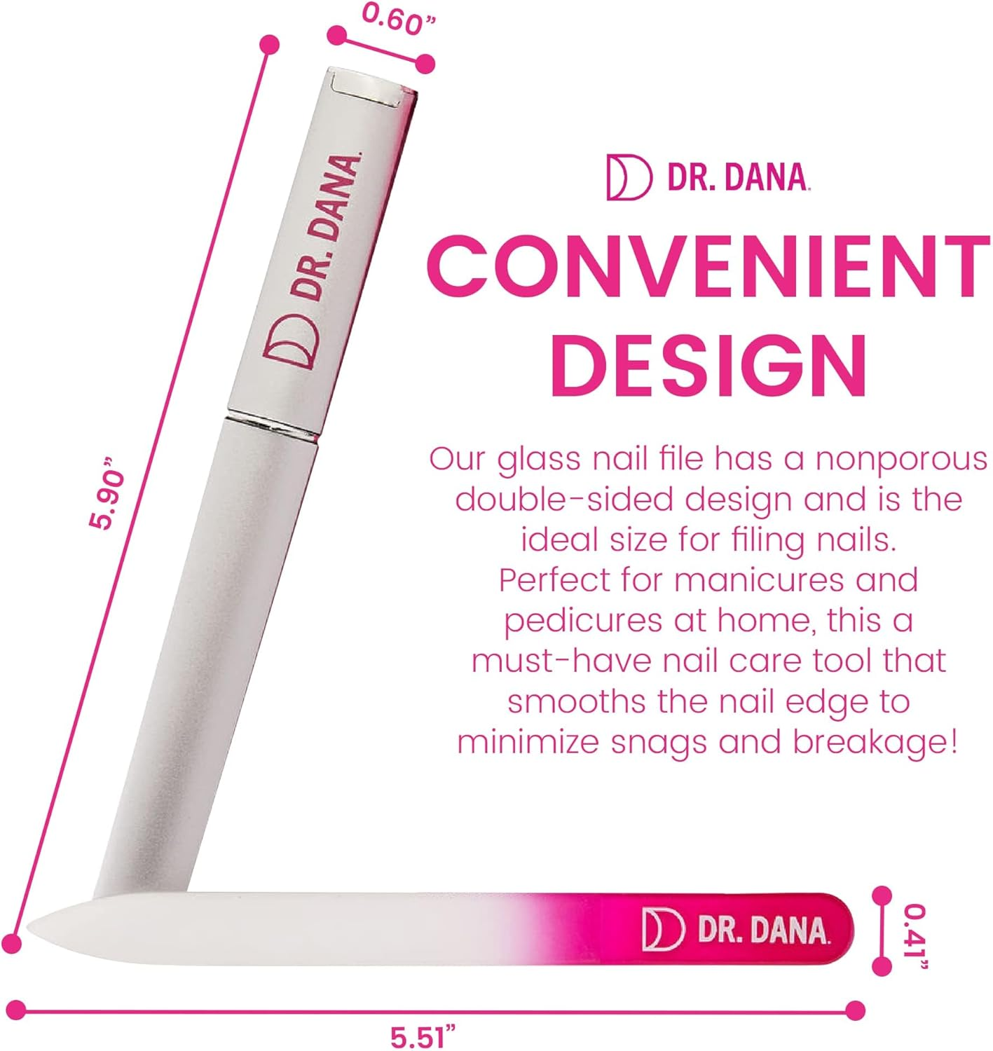 Glass Nail File with Case - This Premium Glass Fingernail File for Natural Nails Is a Double-Sided Etched Crystal Nail File with Protective Travel Case. Professional Nail File by Dr. Dana. image number 2