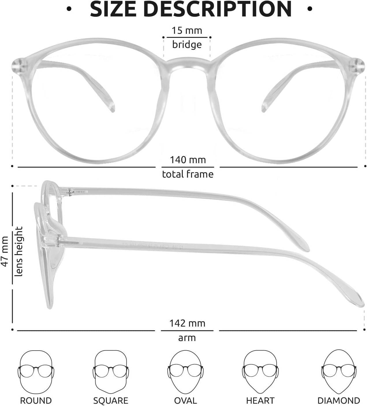 5 STARS UNITED Blue Light Glasses - Computer Glasses for Working, Gaming, Reading - Unisex Blue Light Blocking Glasses Men and Women - Non- - One Size - Clear image number 3