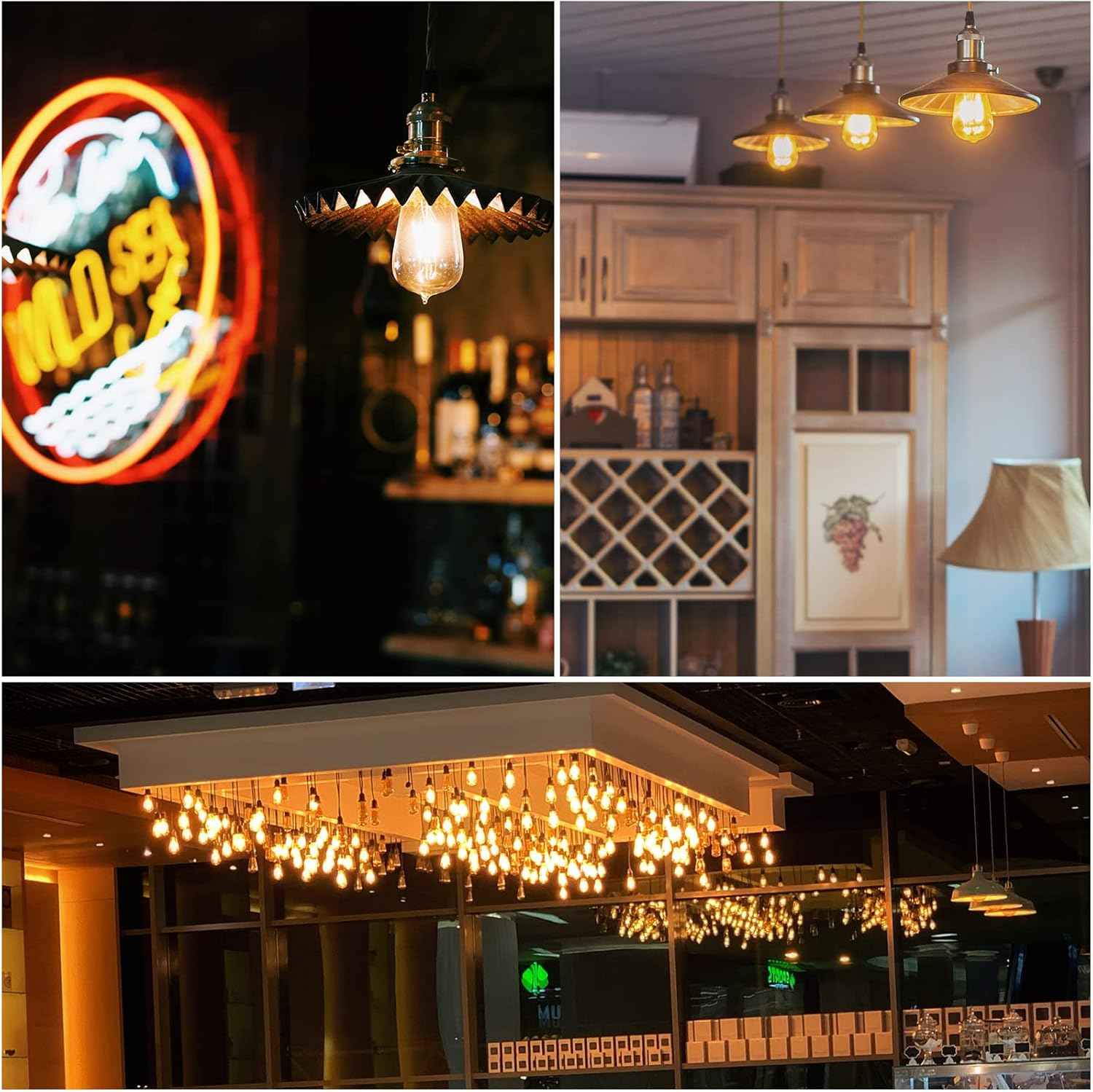 Dicuno E27 LED Edison Bulb, Vintage Light Bulb, 6W (60 Watt Equivalent), Retro Amber Warm Glass, 600LM, Warm White 2200K, Non-Dimmable, 2-Pack image number 5