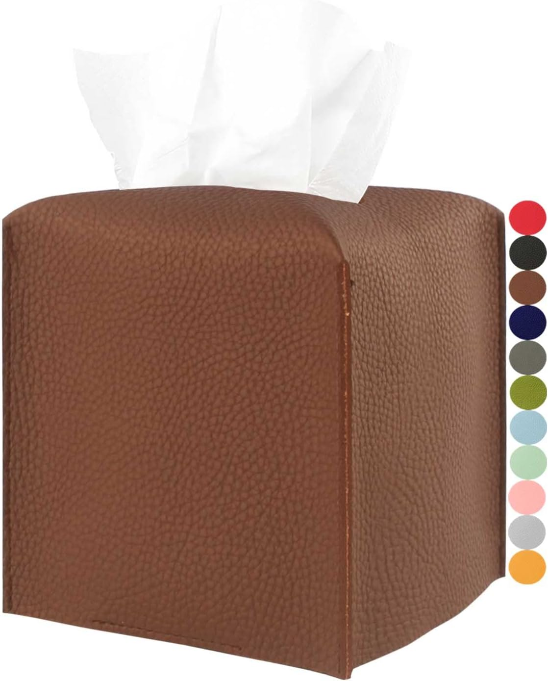 Tissue Holder White Tissue Box Cover &ndash; Square Leather Tissue Cover Box with Bottom Belt by Decorative Tissue Box Holder for Modern Home Office Decor