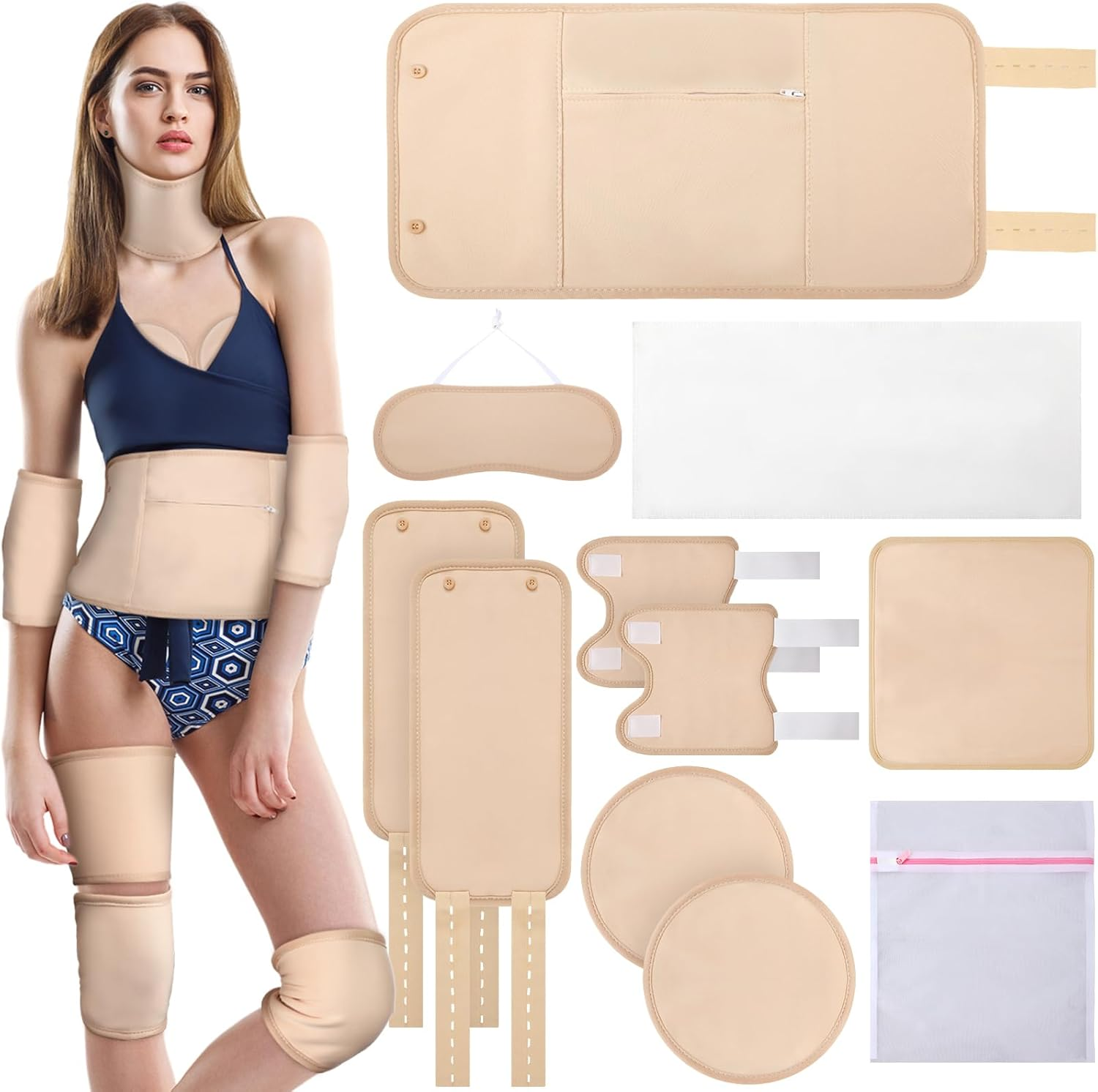 11 Pcs Castor Oil Pack Wrap Set, Flannel Reusable Castor Oil Pack Kit for Waist Neck Breasts Elbow with Adjustable Strap and Laundry Bag Machine Washable anti Oil Leak, Castor Oil Not Included image number 2