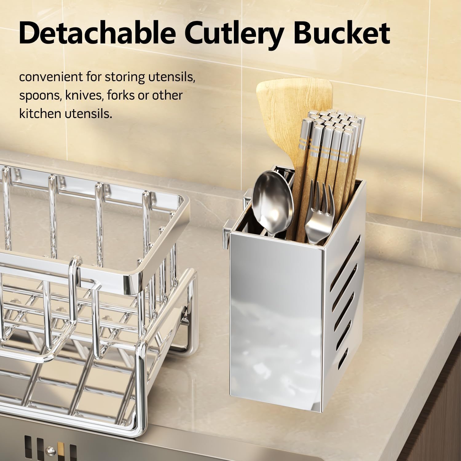 Beauty Nymph Sponge Holder for Kitchen Sink Storage Rack Kitchen Organizer Soap Brush Dispenser Sink Caddy Organizer with Dishcloth Towel Holder image number 2