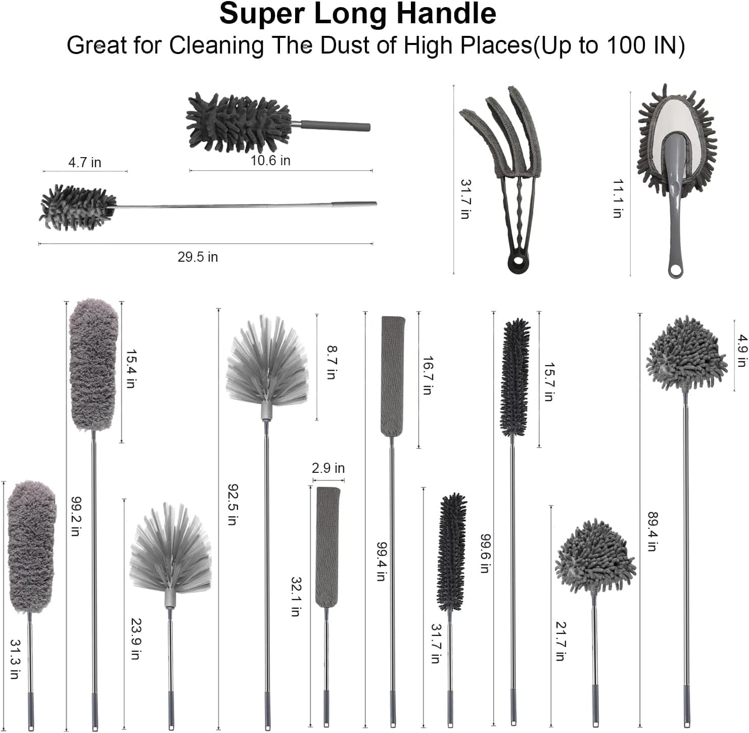 YVXUN Microfiber Duster,9 PCS Reusable Bendable Washable Ceiling Duster with 100" Extra Long Extension Pole for Cleaning Ceiling Fan,Cobweb,High Ceiling,Baseboards,Vents,Mirrors,Blinds,Furniture,Cars image number 5