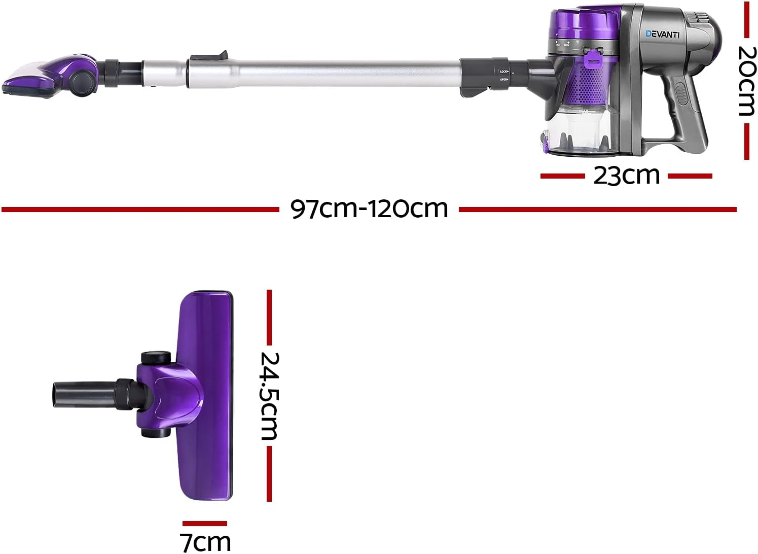 Devanti Stick Vacuum Cleaner, Corded Handheld Hand Held Strong Suction Handstick Bagless Car Vac Purple Compact Dustbuster Sweeper Dust Buster Portable for Home Car Stairs, Purple image number 1