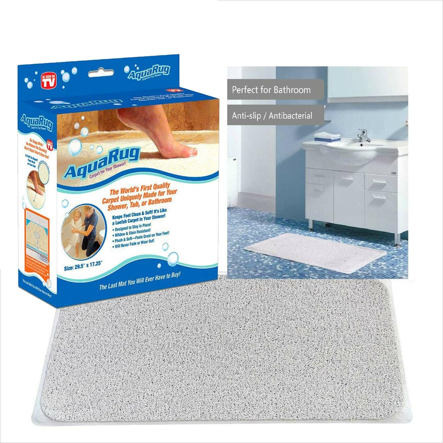 Non Slip Shower Mat, Mold Free Bath Mat with Water Drains - Comfort and Stability for Shower, Tub, Bathroom, by the Pool, Wet Indoor-Outdoor Areas (37X67Cm, White)