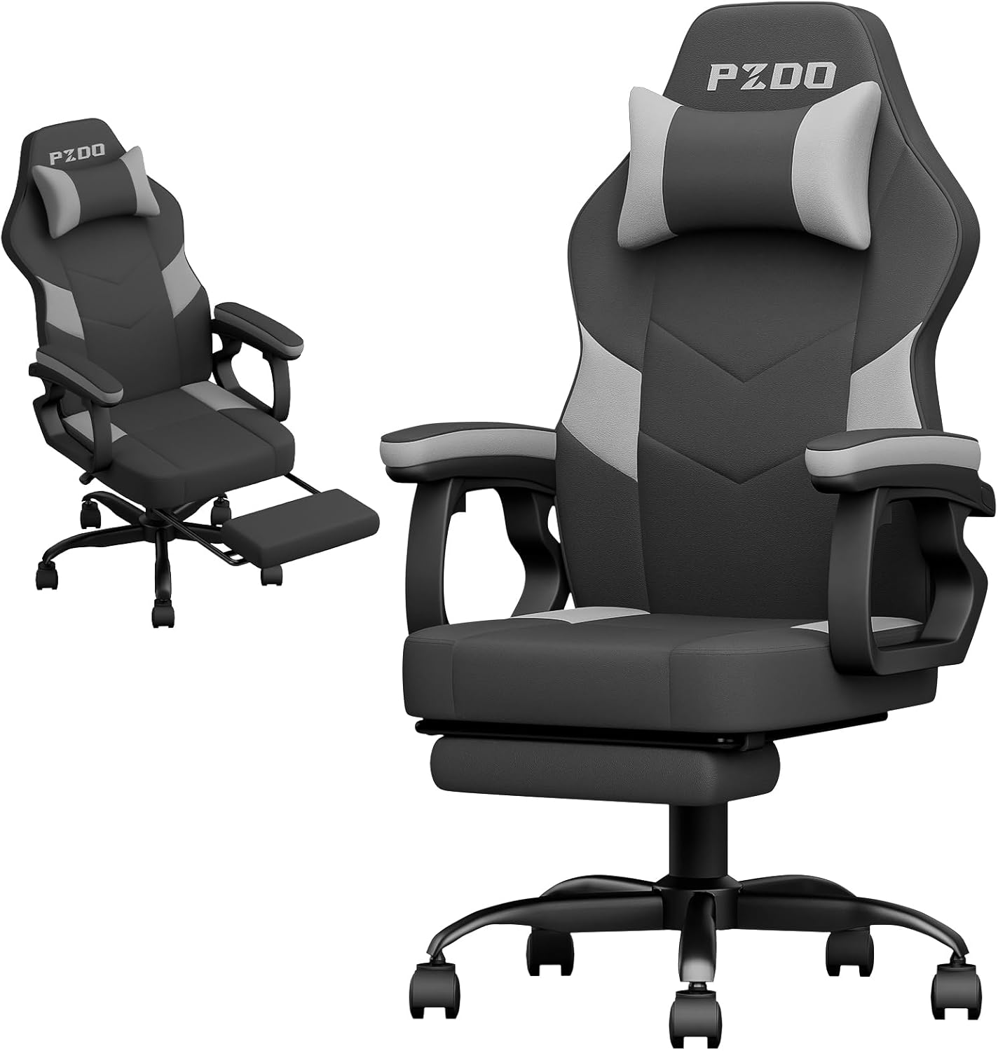 Office Chair, Computer Chair for Adults, Ergonomic Office Chair with Footrest, Desk Chair with PU Leather & Lumbar Support, Gaming Style Pc Chair for Teens, Kids, 300LBS, Black-Grey image number 6
