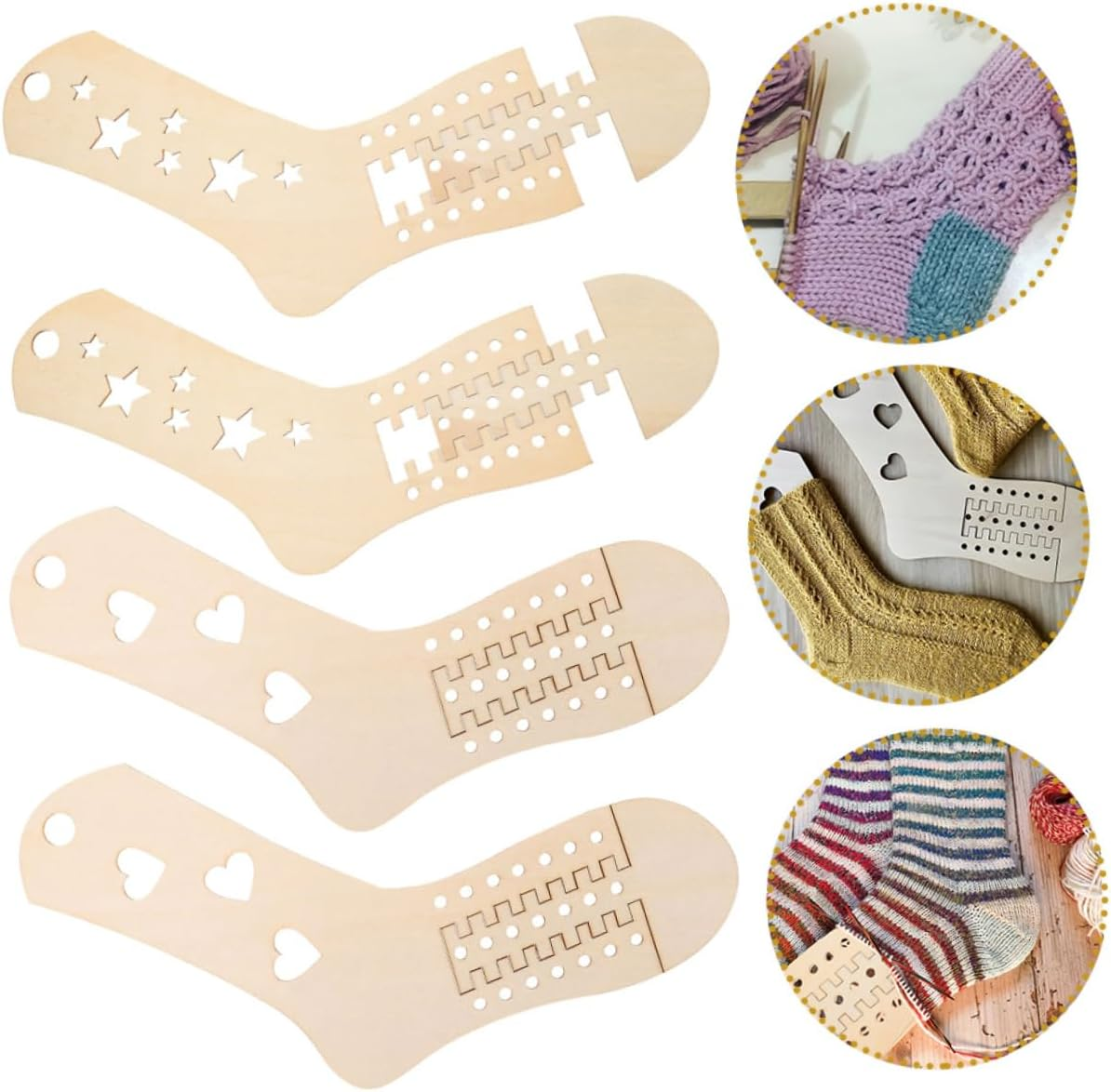 COHEALI 4 Pack Sock Blocking Molds Wood Knitting Tools Sock Blockers for Knitters Crochet Blocking Forms image number 1