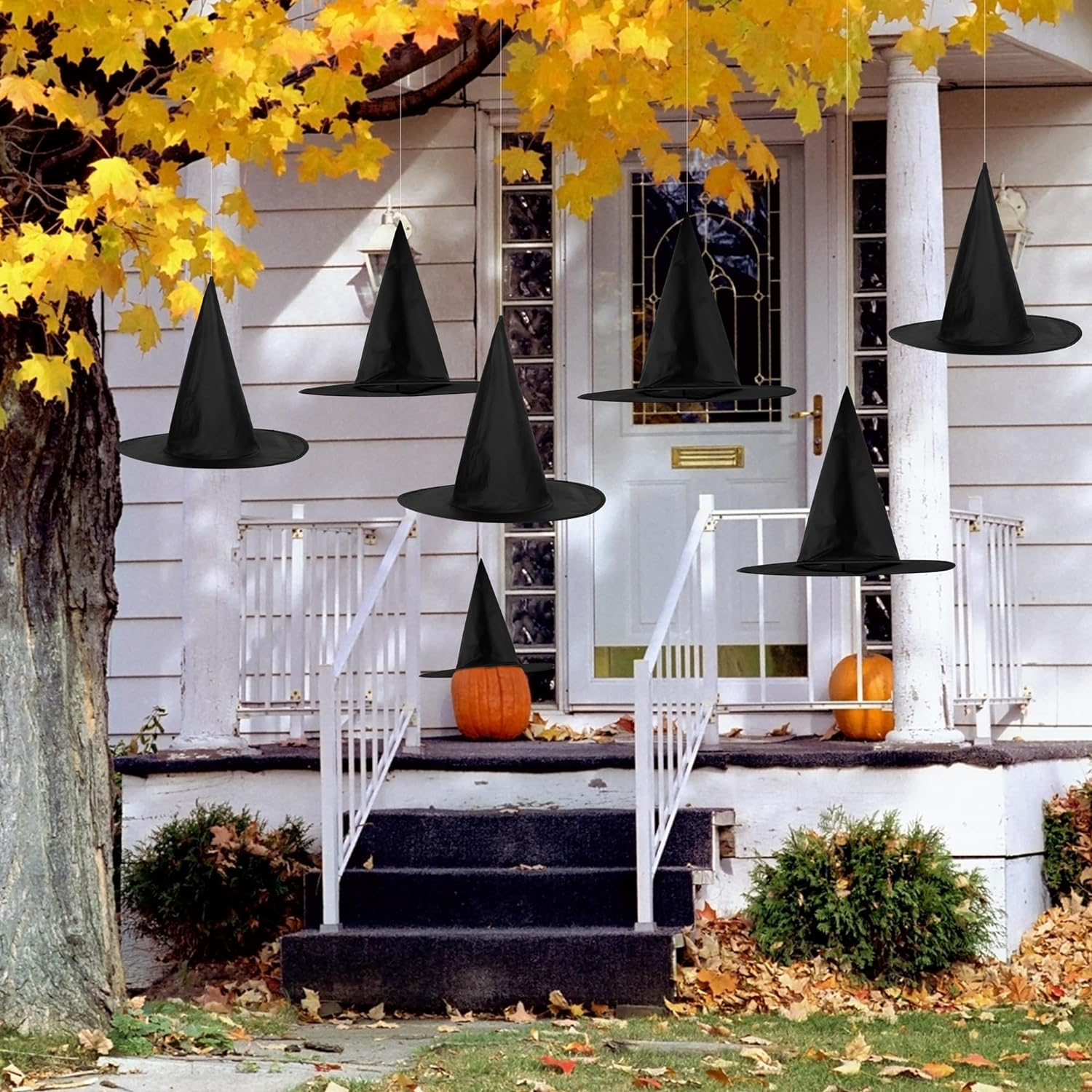 Elcoho 12 Pieces Halloween Costume Witch Hat with 100 Yards Hanging Rope for Halloween Yard Decoration image number 4