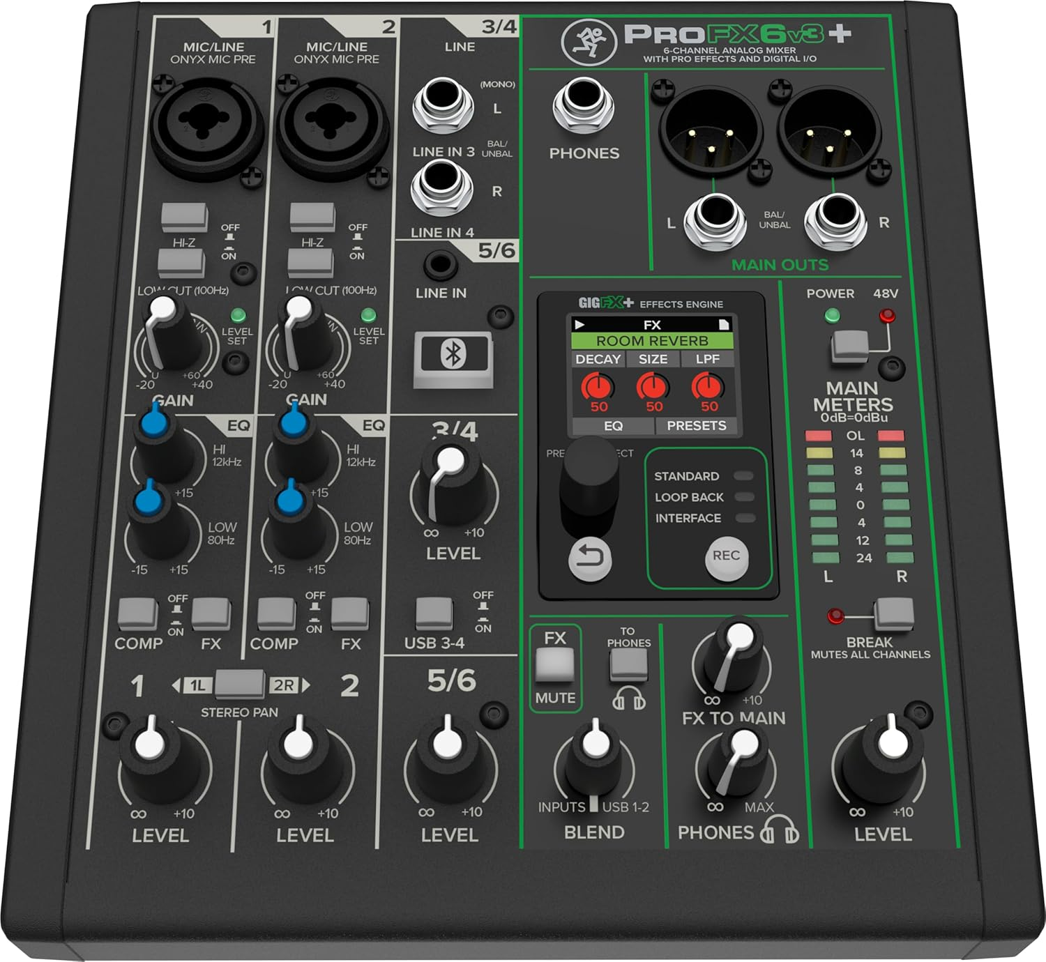 Mackie Profx6V3+ 6-Channel Analogue Mixer for Studio Quality Recording and Live Streaming with Improved FX, USB Recording Modes and Bluetooth&reg; Black image number 2