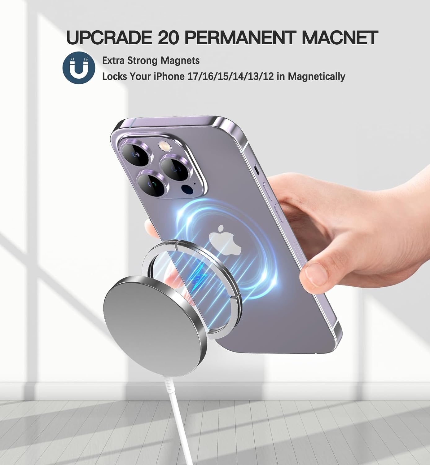 Magnetic Wireless Charger 15W Fast Mag Safe Charger for Cell Phone 17 Pro Max/17 Pro/17 Plus/17/16/15/14/13/12 Series 2 Pack Charging Pad for Airpods 3/2/Pro 2/Pro Mag-Safe Original Replacement image number 2