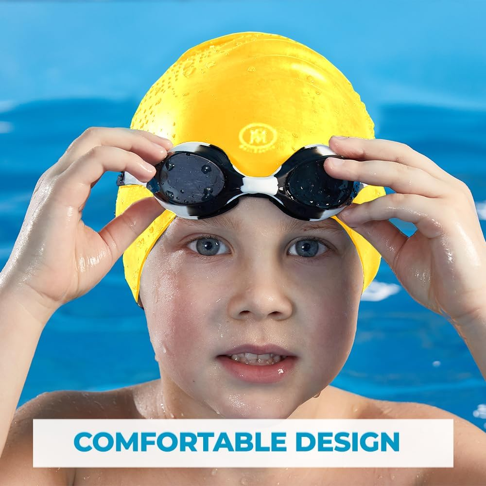 Swimming Caps for Kids- 100% Silicone Waterproof Durable and Odour Free Swim Hat - Stretchable, anti Slip Swim Cap - Swimming Hat for up to 5-12 Years with Protective Pouch - Black image number 3