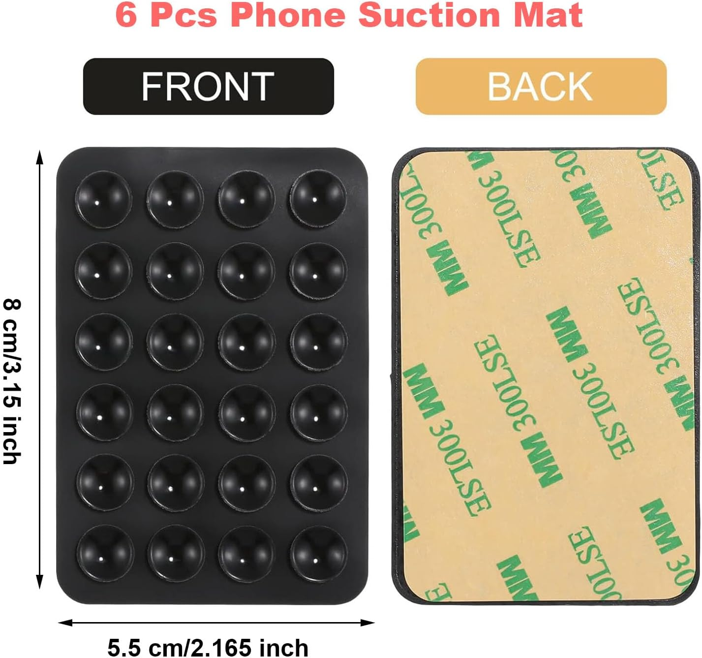 Taicols Suction Cup Mat, 6 Pcs Phone Suction Mat, Phone Case Mount, Silicone Suction Phone Case Adhesive Mount, Silicone Non Mini Hands-Free Mobile Accessory Holder Toy for Selfies and Videos (Black) image number 3