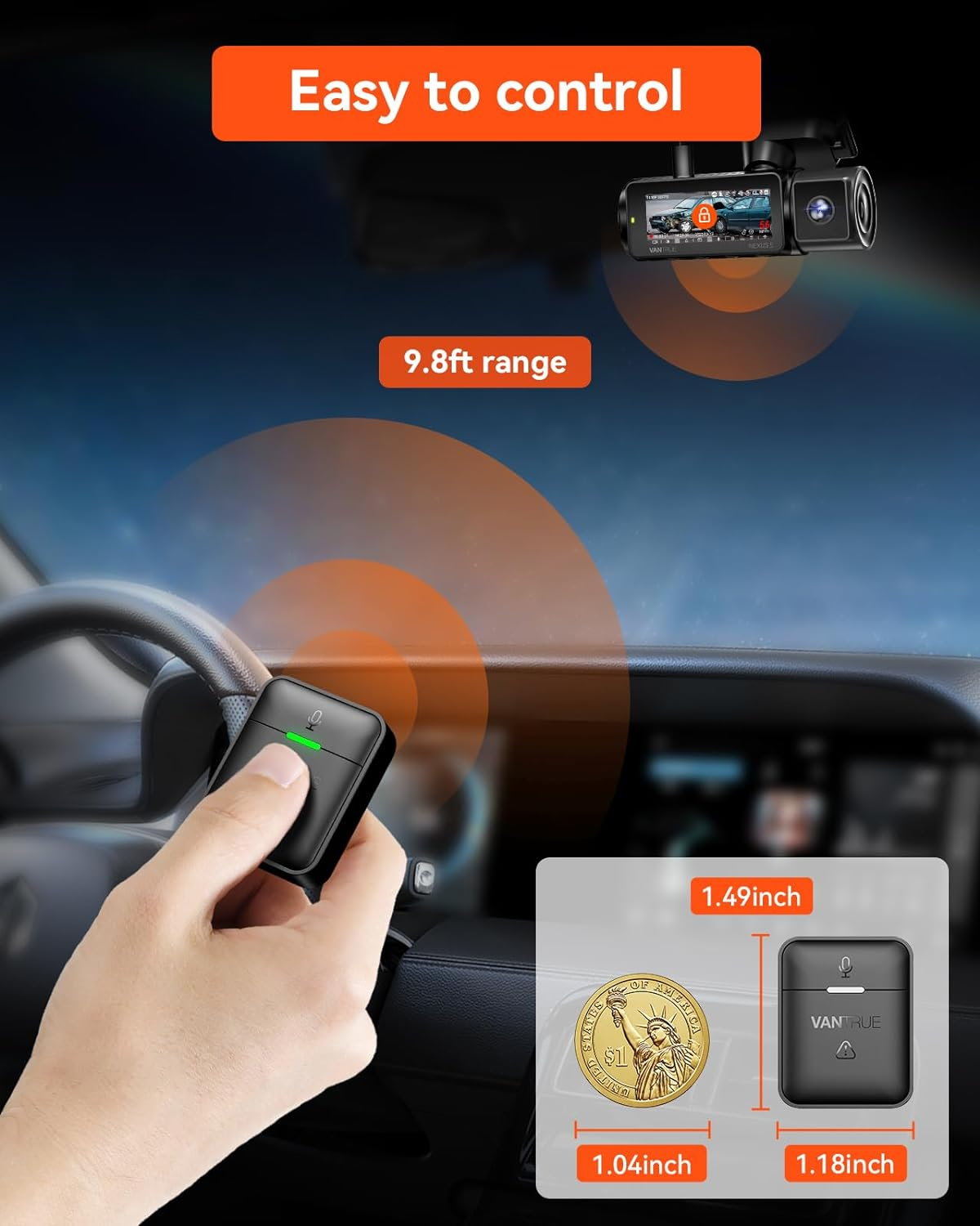 Vantrue Remote Control for Vantrue E1, E2, E3, E360/ACE, N4 Pro, N5, N2X, S1 Pro Dash Cam image number 1