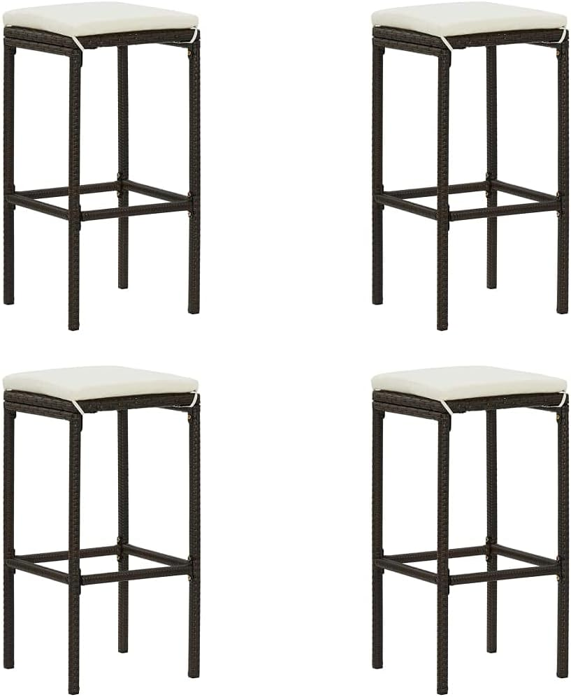Vidaxl Set of 6 Poly Rattan Bar Stools - Grey, Modern Design, Steel Frame, Weather-, Removable and Washable Seat Cushion