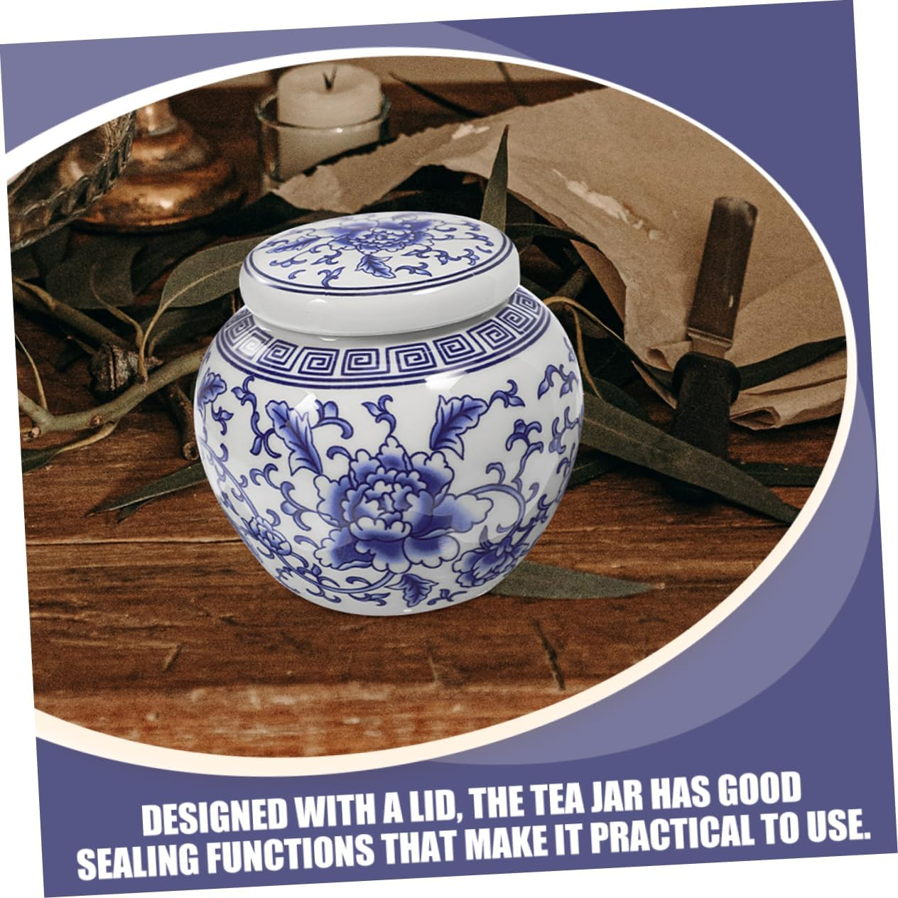 CIYODO 2Pcs Blue and White Porcelain Ceramic Canister Set, Airtight Household Tea and Spice Storage Jars, Traditional Chinese Style Multi-Function Tea Container for Kitchen and Home Use image number 6