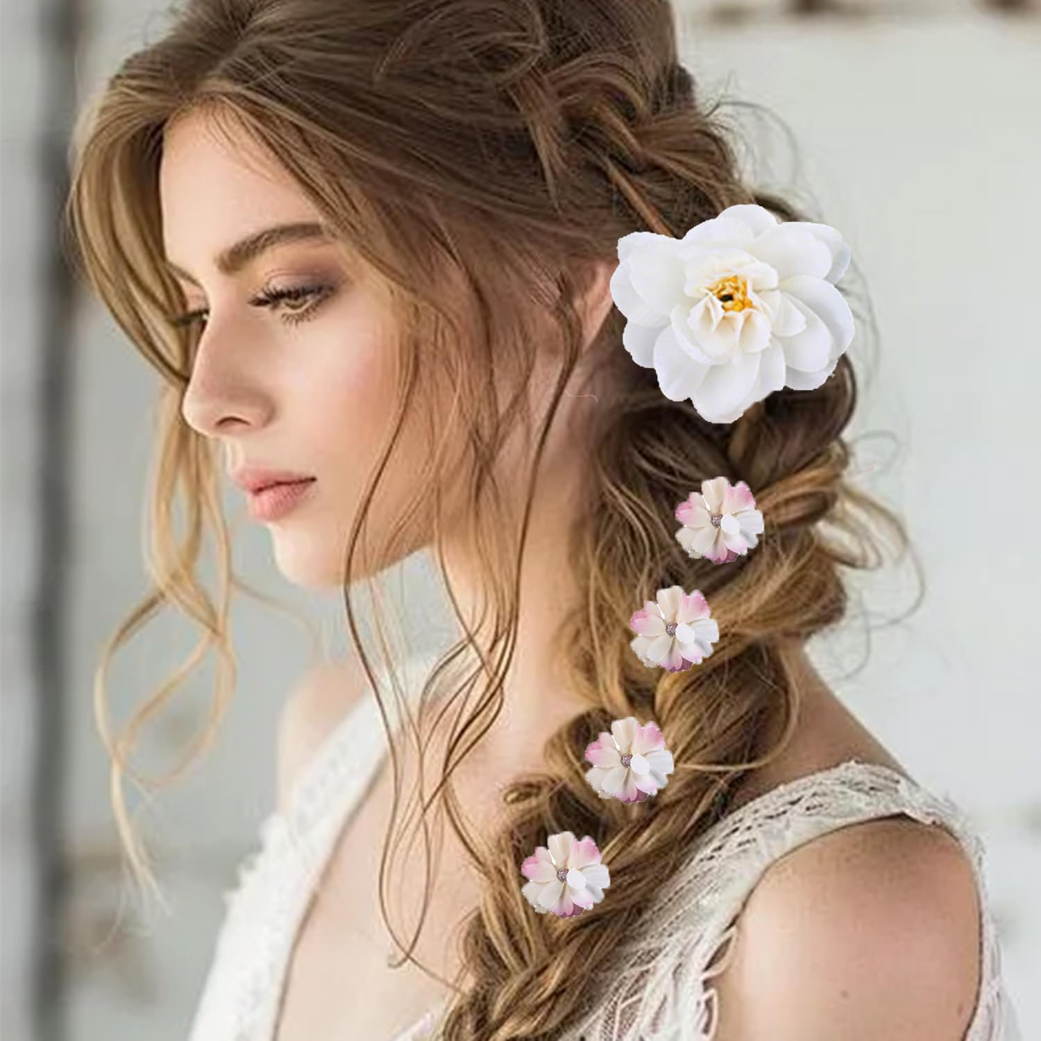 Nhgkju Hanfu Silk Flower Hair Accessories Hair Pins Flower Hairpins Chinese Old Style Hair Flowers Sets Song Accessories Old Ornaments (21 Pink and White Flowers) image number 4