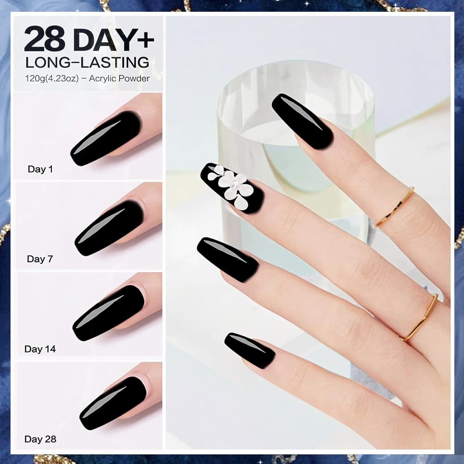 28G/Box Acrylic Powder Professional White Clear Black Nude Acrylic Nail French Manicure Powder for Nail Extension Acrylic Nail System,Hj-Nap016 (Black) - Black image number 6