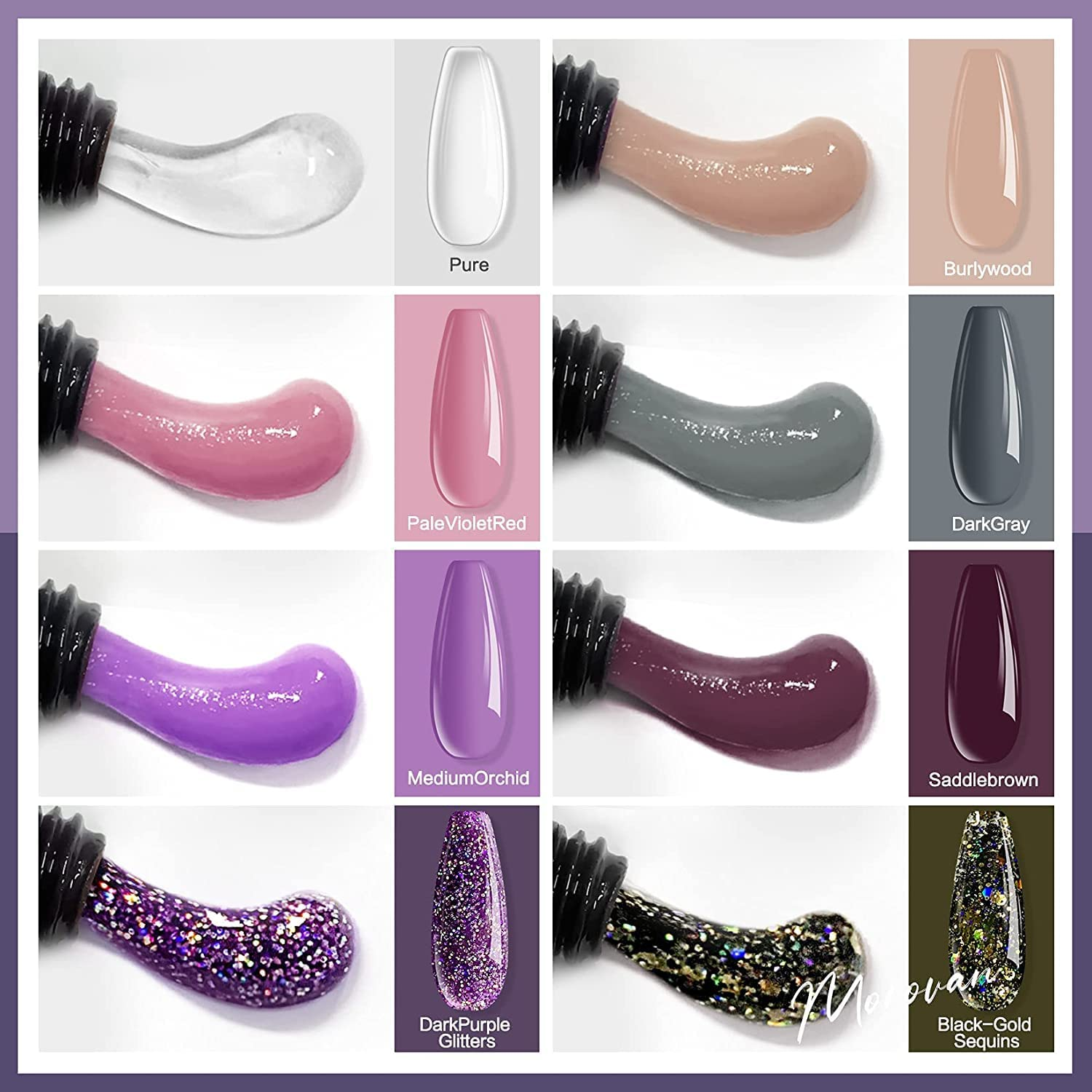 Morovan Gel Poly Nail Kit,8 Pcs Poly Gel Nail Kit with Lamp Everything Nail Extension Gel Kit with 48W LED Nail Lamp 0.5Oz Poly Gel Nail Kits for Starters and DIY French Ombre Nails image number 2