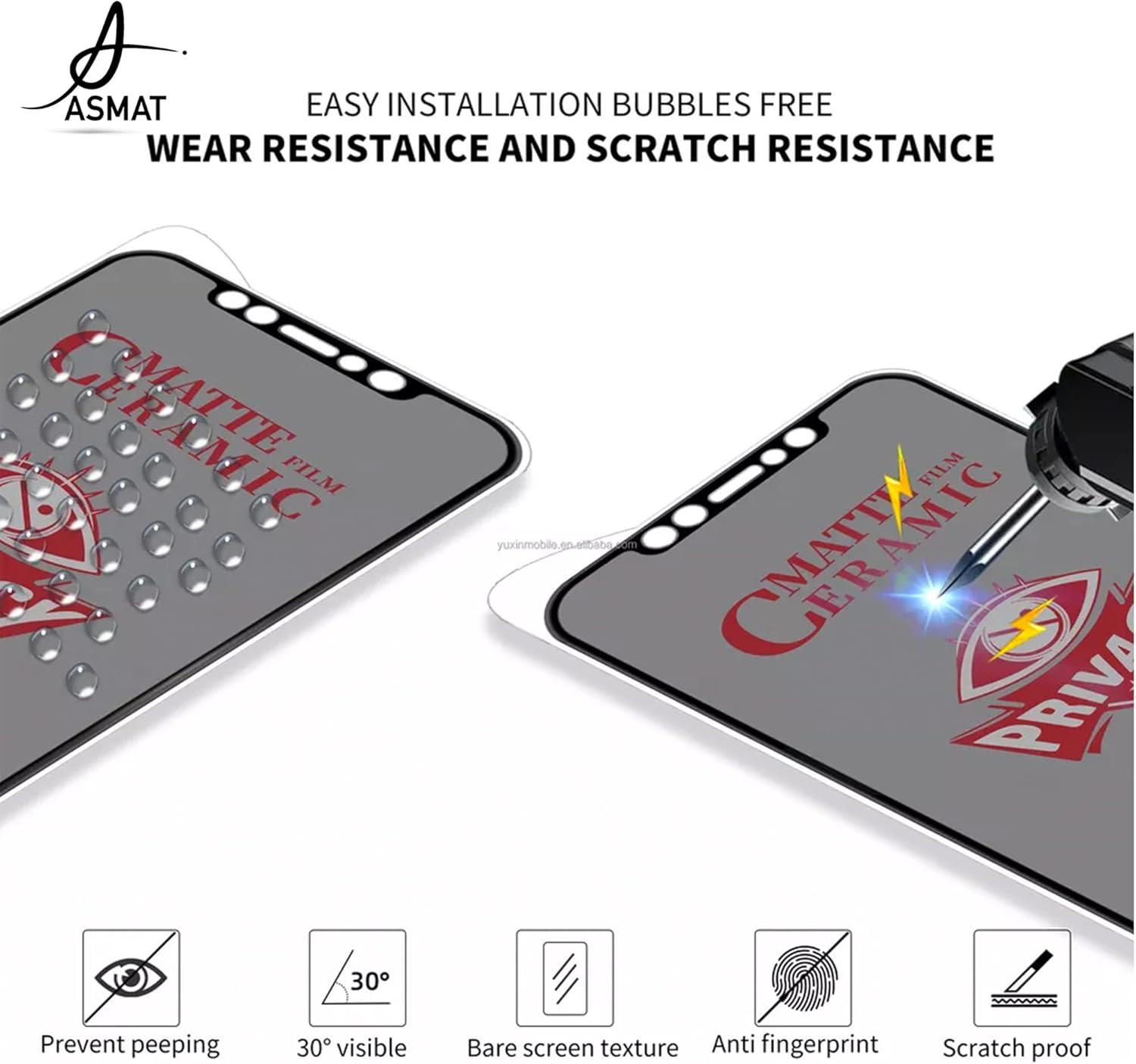 ASMAT Matte Ceramic Privacy Screen Protector for Iphone 11, 12, 13, Mini, Pro, Pro Max Tempered Glass Film Case Friendly 9H Hardness anti Spy for Apple (For Apple Iphone 13/13Pro) image number 3