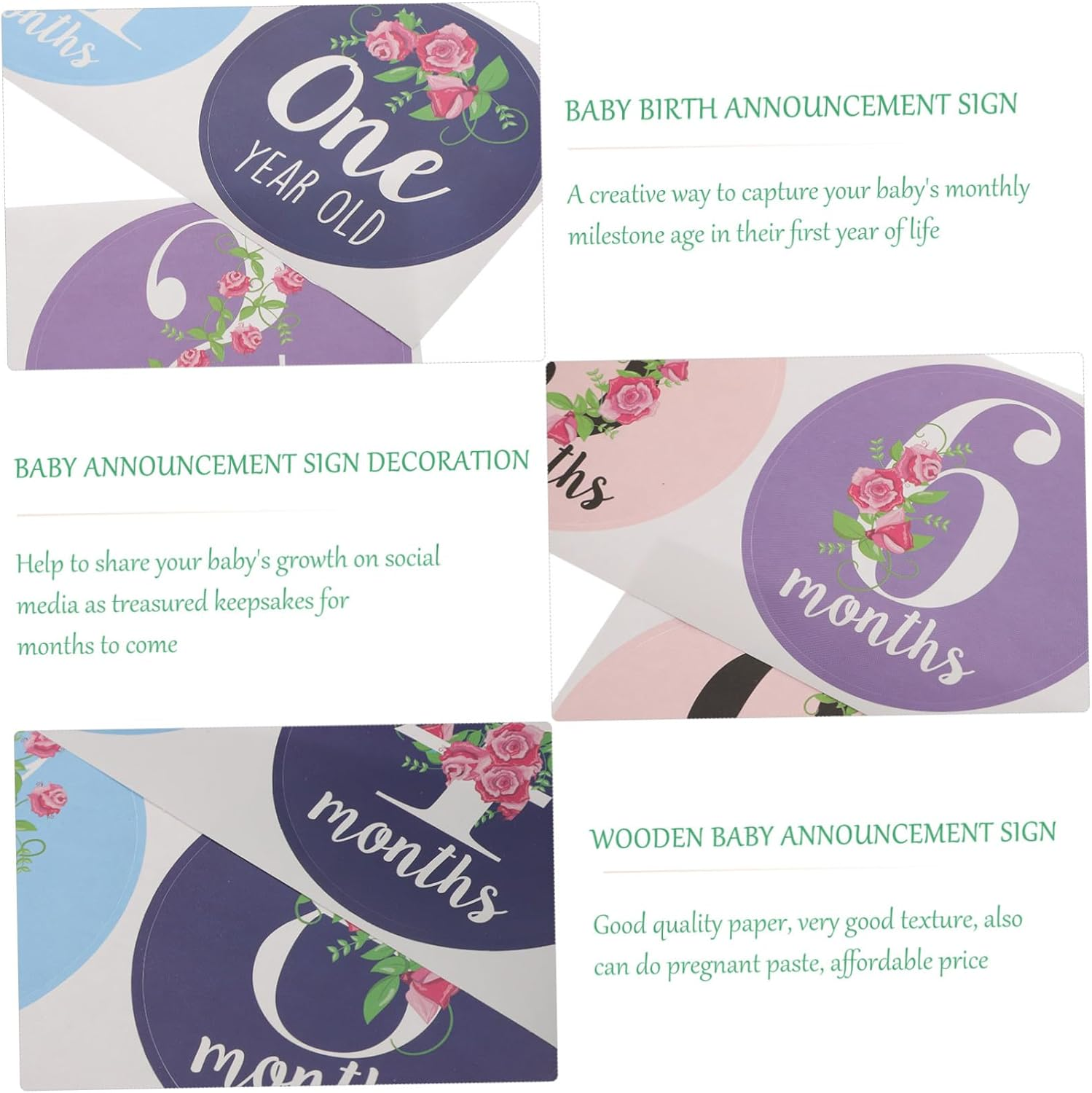 FRCOLOR Baby Milestone Stickers and Newborn Monthly Cards for Infants, 12Pcs Set, Creative Photo Prop Baby Belly Design, Suitable for New Parents and Scrapbook Milestones image number 1