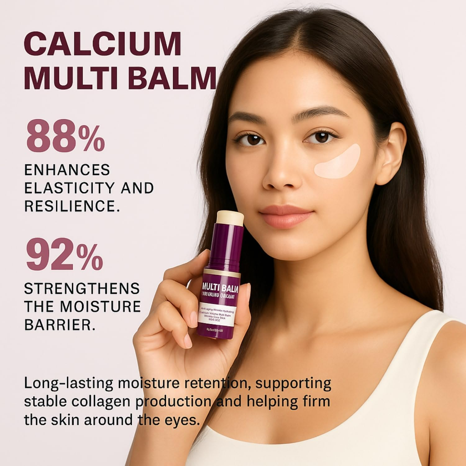 Calcium Volume Collagen Multi Balm Wrinkle Core Stick, Korean Glass Skin Hydrating Glow Balm for Face, Eyes & Neck | Softens the Look of Fine Dry Lines | Dewy Elasticity Boost | Portable Moisture Stick for Daily Touch-Ups-9G image number 3