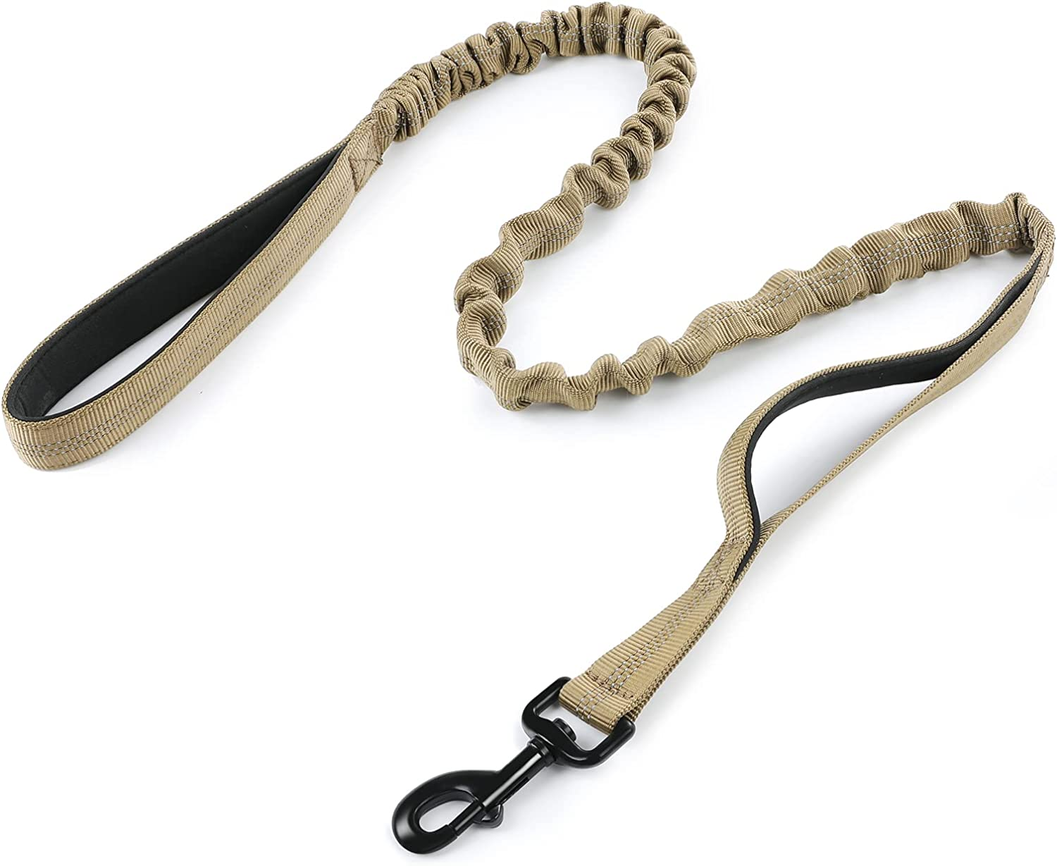 Rabbitgoo Tactical Bungee Dog Leash, Elastic Leads Rope with 2 Padded Traffic Control Handles for Military Dog Training and Night Walking, Quick Lock & Release, Safety & Comfort, 5.2FT, Black