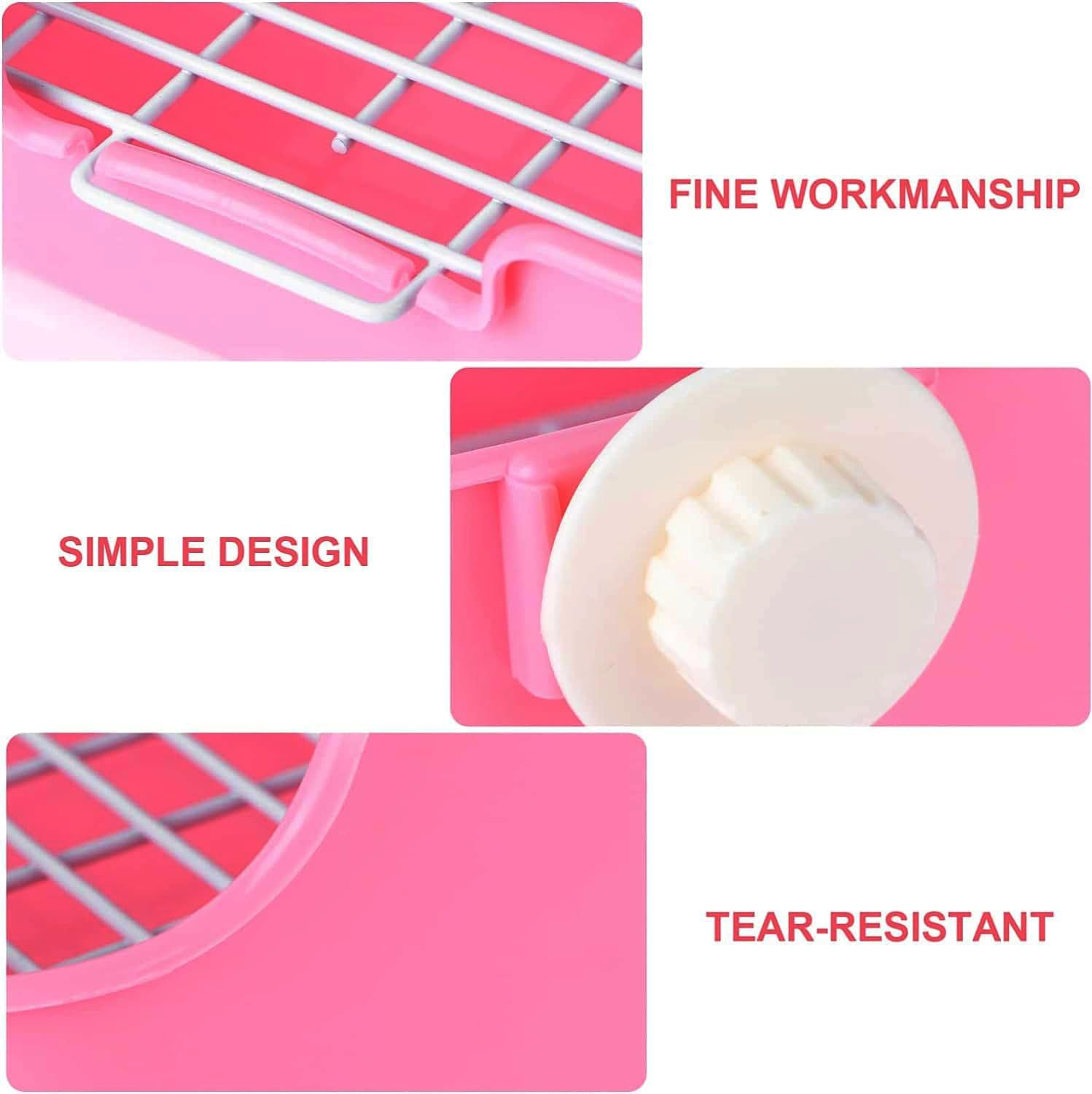 Rabbit Litter Box Toilet, Small Animal Potty Trainer, Plastic Square Cage Box Rat Potty Trainer Corner Grate Litter Bedding Box Pet Pan for Guinea Pigs Chinchilla Ferret Bunny, Easy to Clean (Pink1) - Blue image number 5