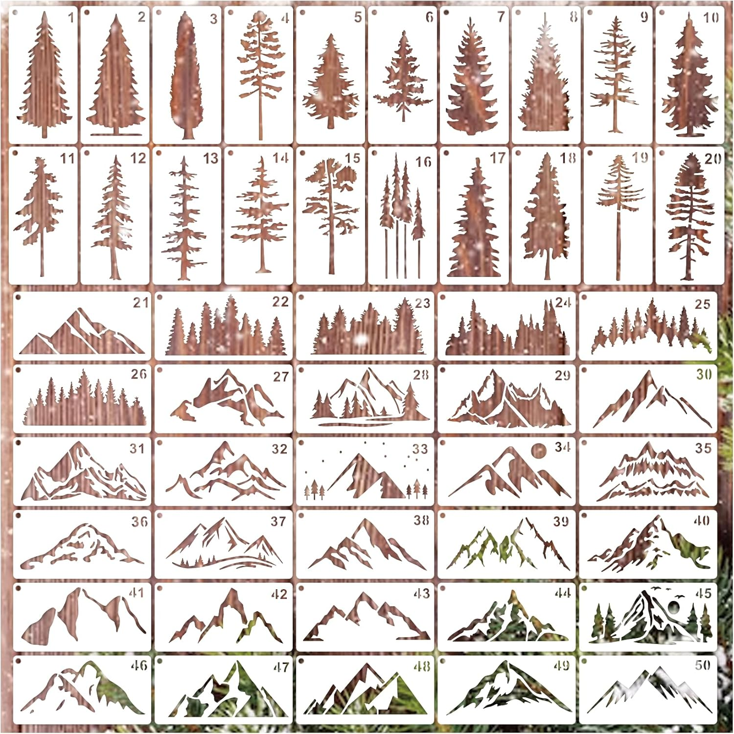Mountain Stencils for Painting on Wood Burning Patterns Pine Tree Stencils Nature Stencil Christmas Tree Paint Template on Art Craft Canvas Wall Fabric Rock (50 Mountain) image number 2