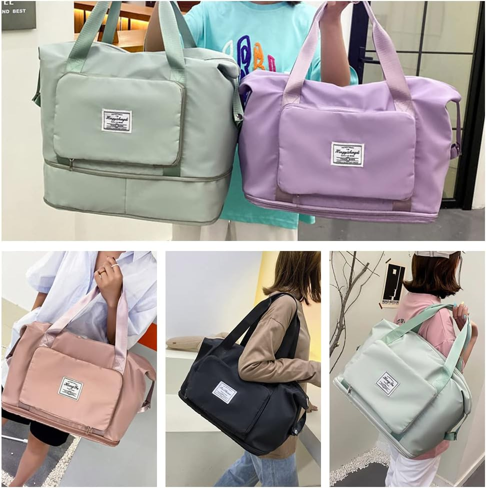 Large Capacity Expandable Travel Duffel Bag, Waterproof Foldable Sports Bag, Portable Luggage Carry Bag for Travel, Gym, Overnight, Shopping, Weekends, Camping (Green)