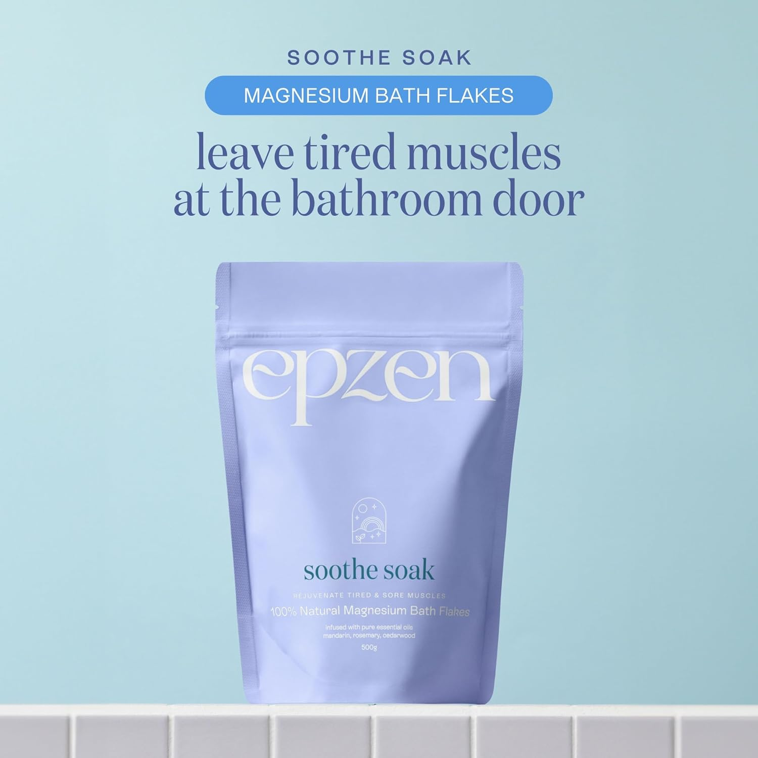 Epzen Soothe Soak Natural Magnesium Bath Flakes with Essential Oils - Epsom Salt Alternative, Relaxing Bath Salts for Post-Workout Recovery & Stress Relief - Scoop & Unwind in a Steamy Bath - 500G image number 4