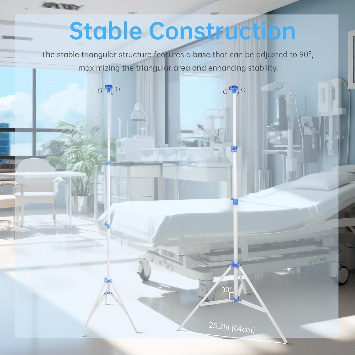 Foldable IV Pole with Portable Bag, Collapsible IV Pole Stand with 3 Nets for Drip Bag, Tripod IV Pole Stand Adjustable, 4 Hooks for Nursing Clinic Home Care Travel, Stable, White, 1 Pcs image number 5