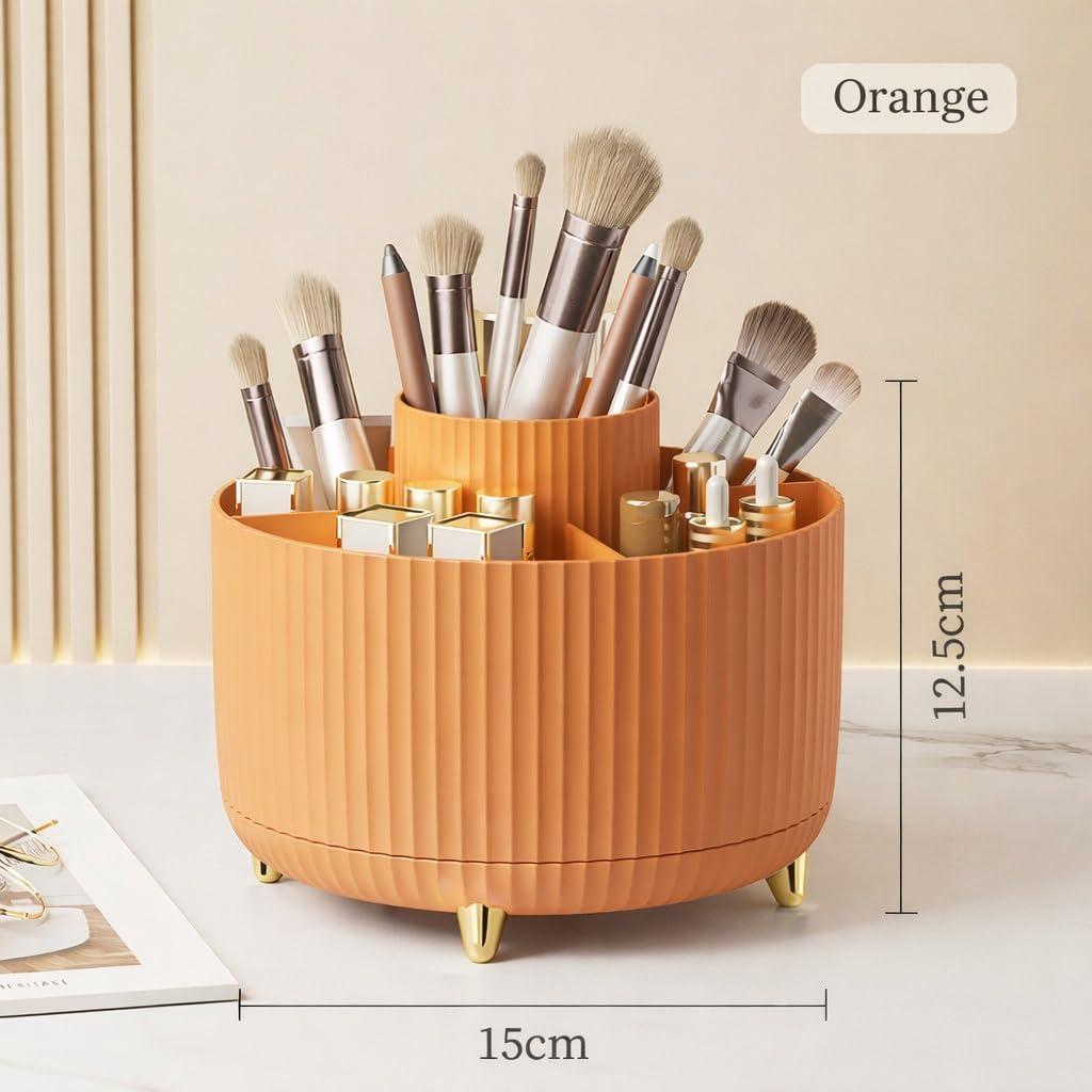 Spinning Makeup Brush Holder, 360&deg; Rotating Makeup Brush Organizer with 5 Slots, Large Capacity Cosmetic Storage Cup for Makeup Brushes, Lipsticks, Nail Polish, Bathroom Vanity Organizer(Orange) image number 5