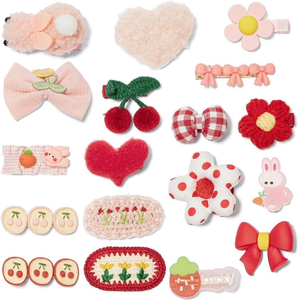 Hair Clips for Girls 18 Pcs No Slip Assorted Barrettes for Kids Bows Pink Red Cute Hair Accessories for Little Girls Teens Toddlers Child Kids Gifts image number 4