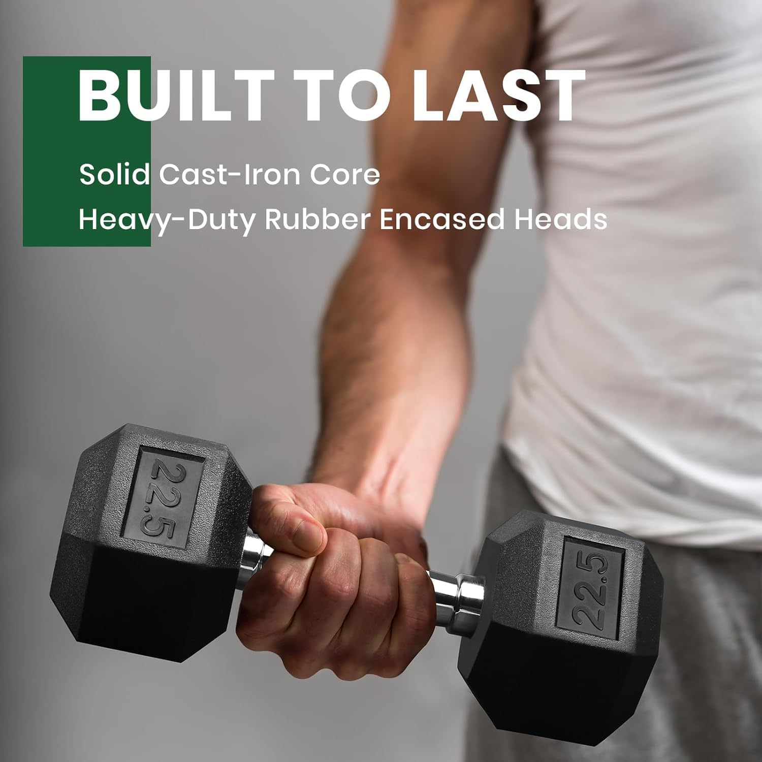 HCE Rubber Hex Dumbbell (25KG,27.5KG,35KG,40KG, Single Piece Available): Heavy-Duty Weights for Weight Lifting, Strength Training & Home Gym Fitness Sports Equipment - 40Kg Single Pc image number 3