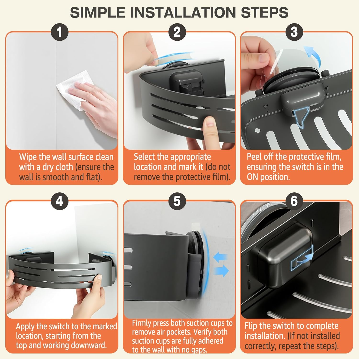 Lekesky Shower Shelf No Drilling Corner with Towel Rail - Strong Suction Cups, Removable, Aluminium & Rustproof - Bathroom Shelf Shower Shelf for Bathroom, Kitchen & Rental Apartment (Set of 2 image number 1