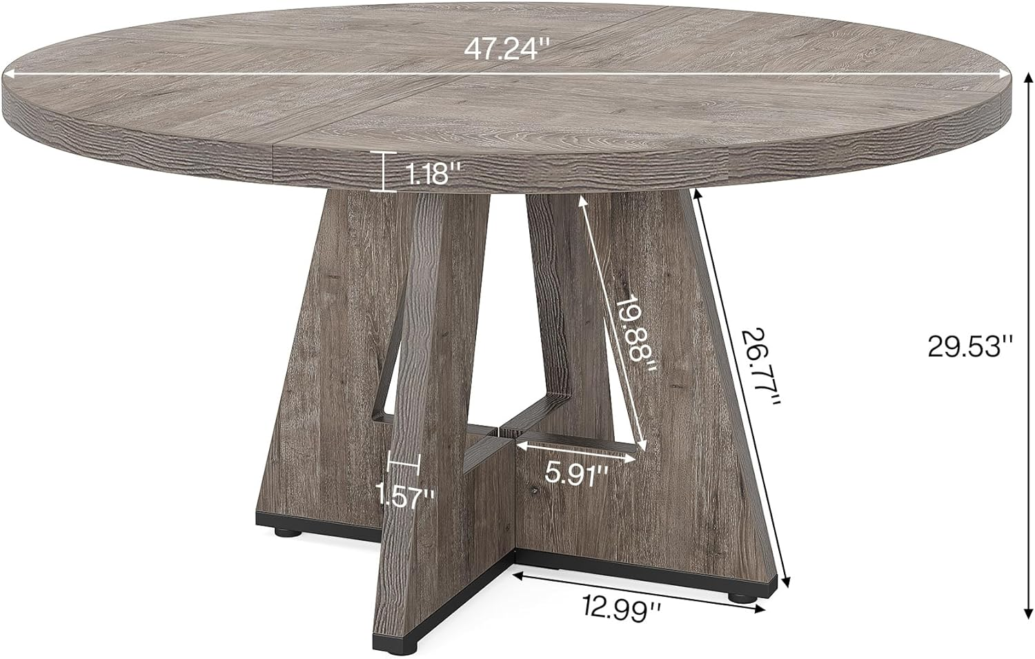 Tribesigns round Dining Table Wood Kitchen Table for Dining Room, 120 Cm Dinning Room Tables for 4 Adult, Farmhouse Dinner Table with Wooden Tabletop and Cross Base, Rustic Grey