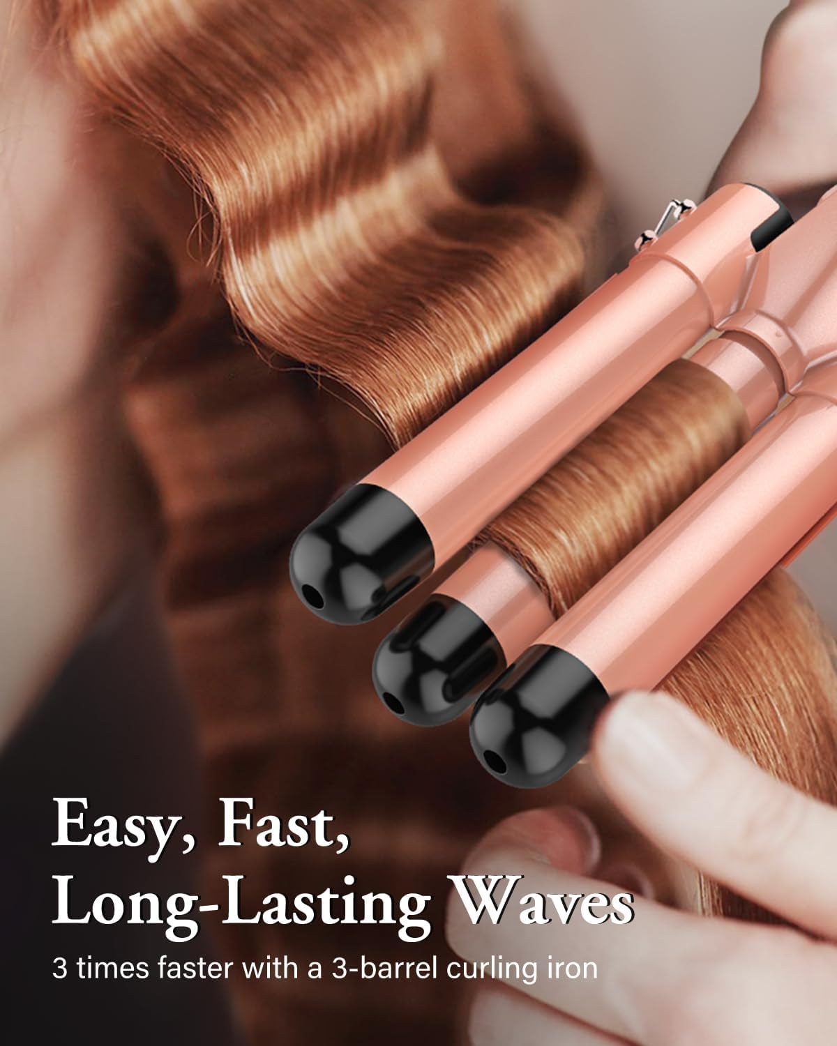 Waver Curling Iron Curling Wand - BESTOPE PRO 5 in 1 Curling Wand Set with 3 Barrel Hair Crimper for Women, Fast Heating Crimper Wand Curler in All Hair Type - Rose Gold