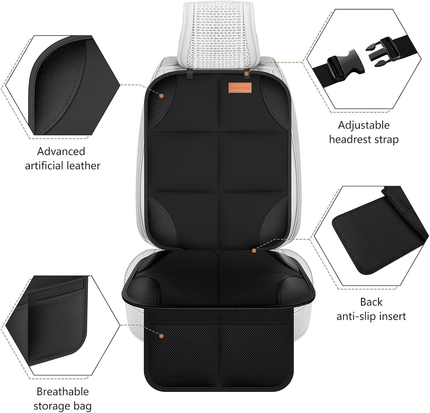 Smart Elf Car Seat Protector, 2Pack Seat Protector Protect Child Seats with Thickest Padding and Non-Slip Backing Mesh Pockets for Baby and Pet image number 5