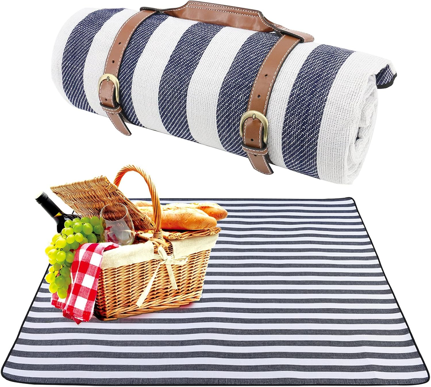 Searqing Large Picnic Blanket Portable with Carry Strap,78" X 54" Foldable Picnic Rug for Outdoor Camping Party,Wet Grass,Hiking,Kids Playground Sandproof Waterproof Picnic Mat