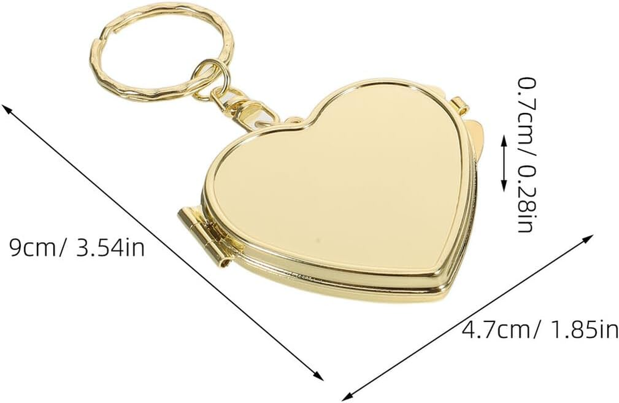 FESTFENDS 2Pcs Mini Heart-Shaped Double-Sided Folding Metal Keychain Mirror, Portable Pocket Makeup Compact for Travel and Teen Vanity Accessories
