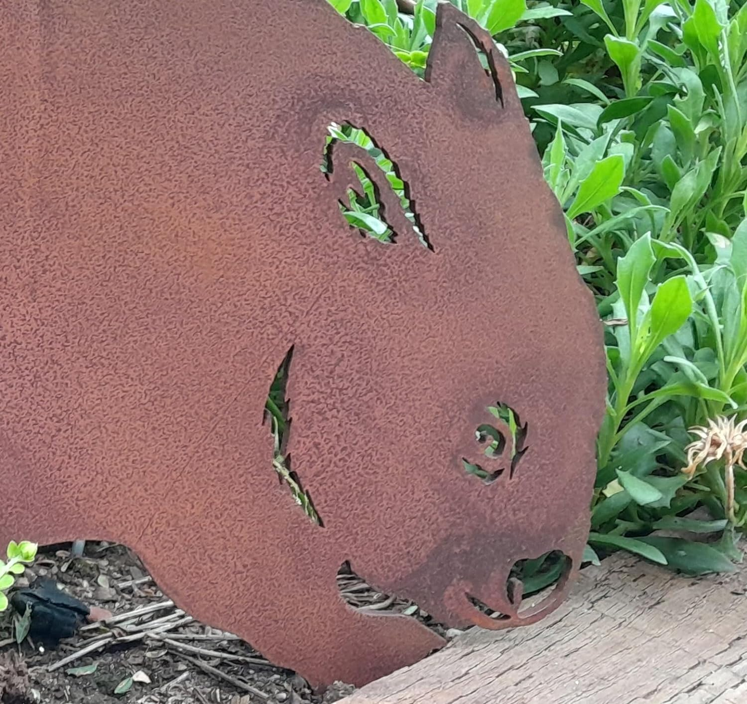 Wombat Garden Stake - Australian Made Rusted Metal Garden Art image number 4