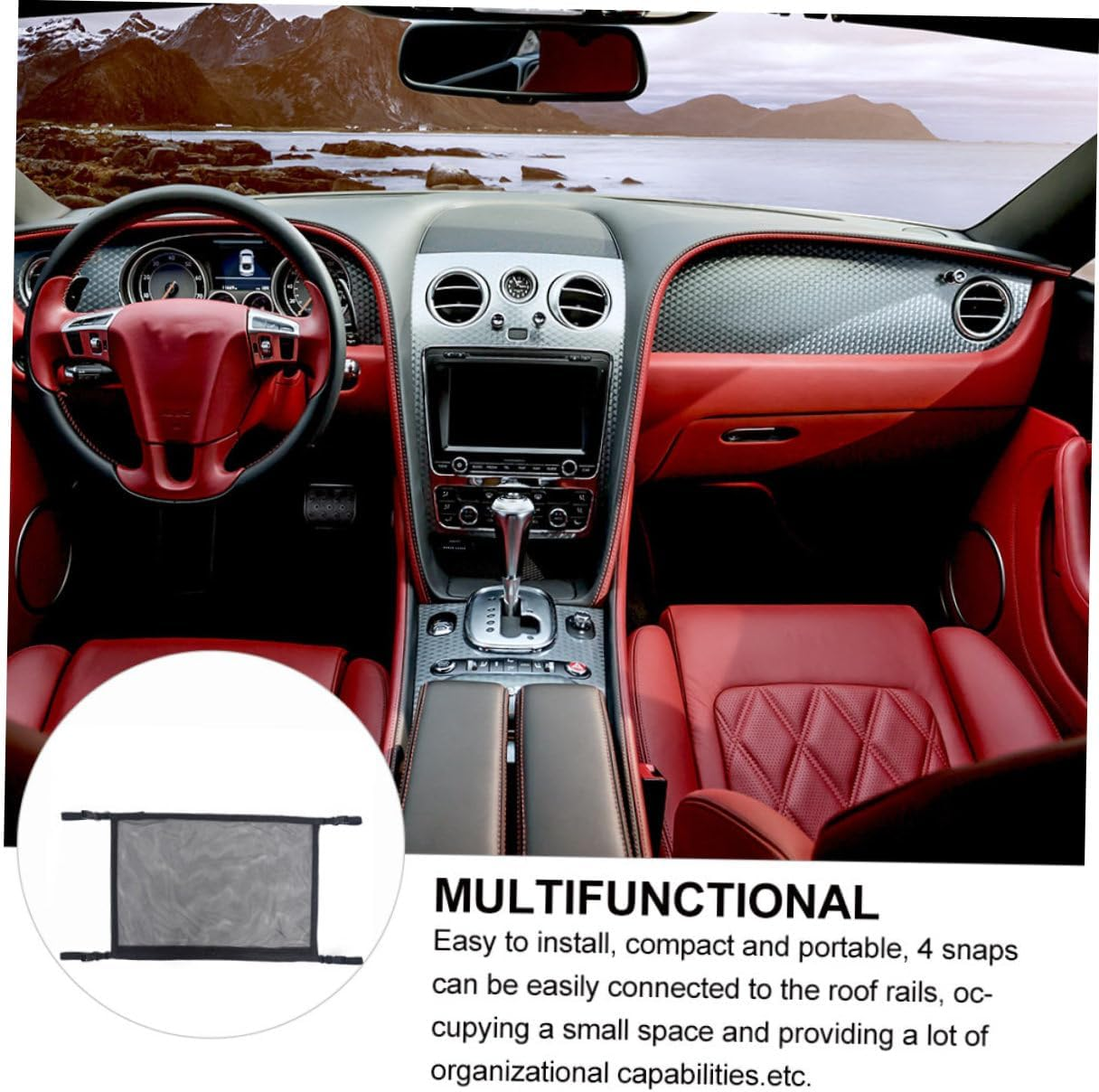 Car Ceiling Storage Net with Zipper Adjustable Breathable Polyester Mesh Roof Organizer Bag for Car Interior Auto Hanging Pouch Space-Saving Black image number 1