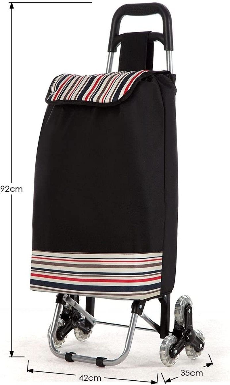 Shopping Trolley with Wheels Foldable Shopping Cart Stair Climbing Utility Cart Tri-Wheel Waterproof Nylon Shopping Bag Aluminium Framed Black image number 1