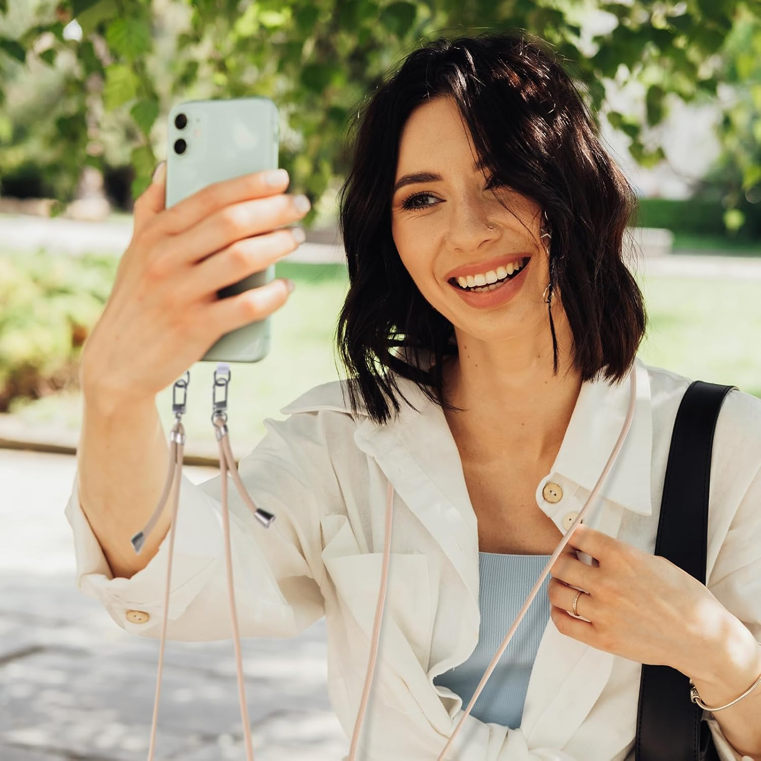 XIHIRCD Double Buckle Cell Phone Tether Tab & Adjustable Phone Neck Lanyard, Crossbody Phone Strap Phone Lanyard Patch Only for Full-Cover Phone Case with 2 Speaker Holes