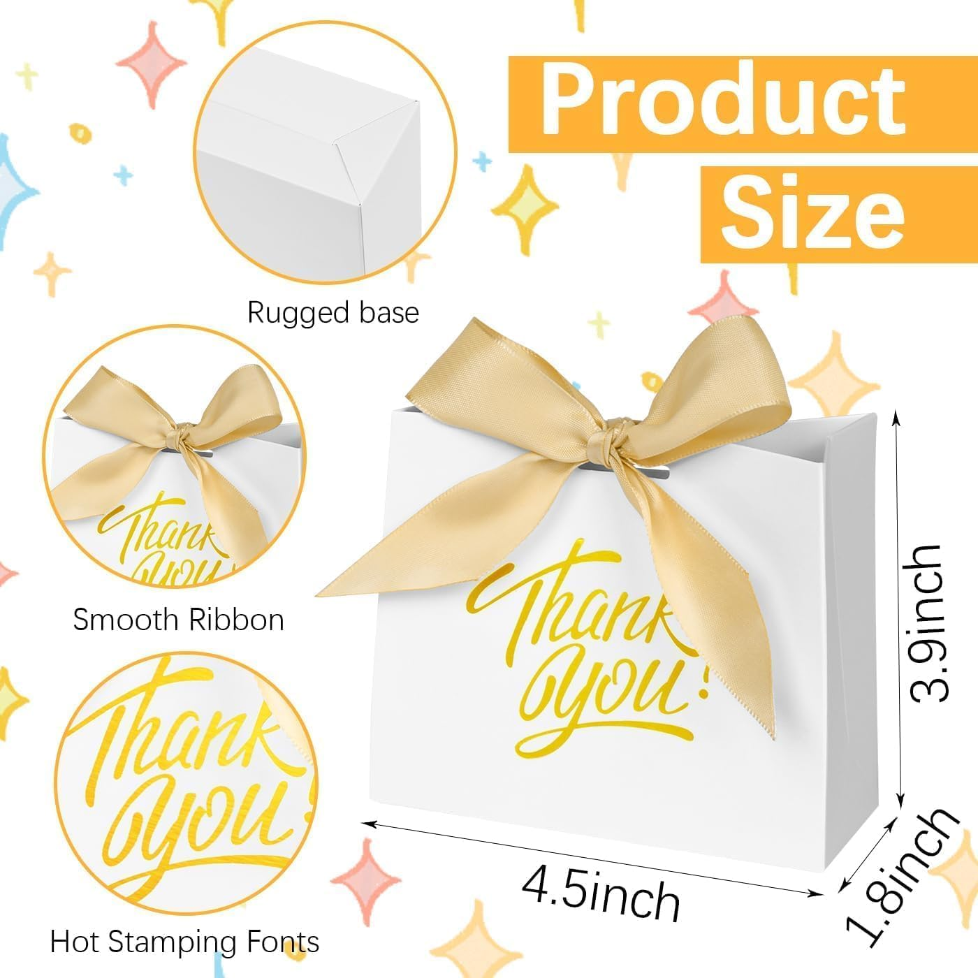 50Pcs Small Thank You Gift Bags, 12 * 4.5 * 10Cm Party Favor Bags Boxes with Bow Ribbon, Small Paper Gift Bags White Mini Candy Treat Bags for Birthday Wedding Party Holiday (4.5X1.8X3.9 Inch) image number 1