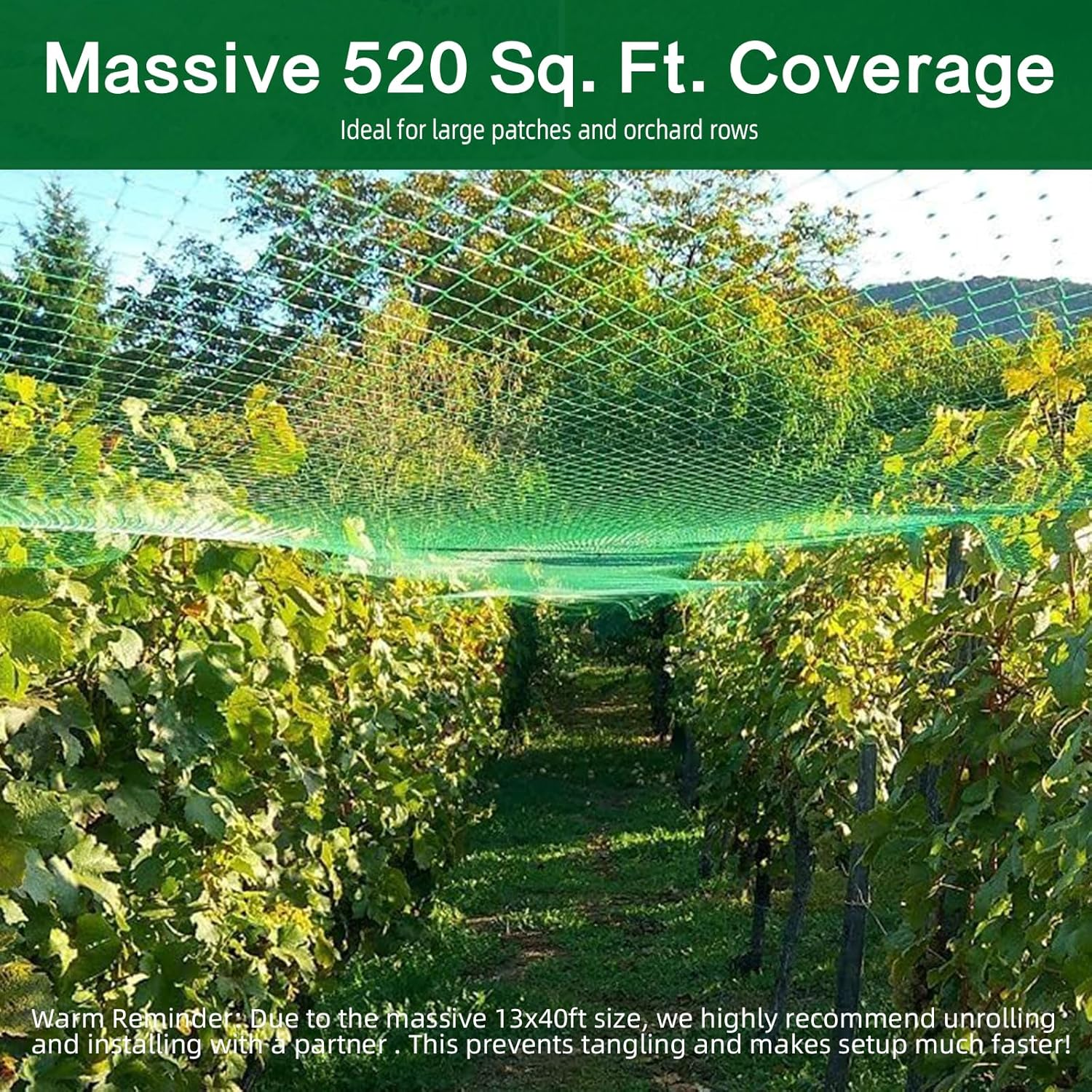 Verdantvibes Bird Netting for Garden, 13FT X 40FT Durable Uv-Resistant Mesh for Fruit Trees, Vegetables & Plant Protection image number 5