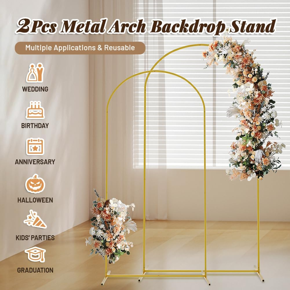 Newsmarts 7.2FT+6.6FT Two Set Wedding Door Arch Gold Metal Backdrop Stand Frame for Baby Ceremony Party Garden Decoration image number 2