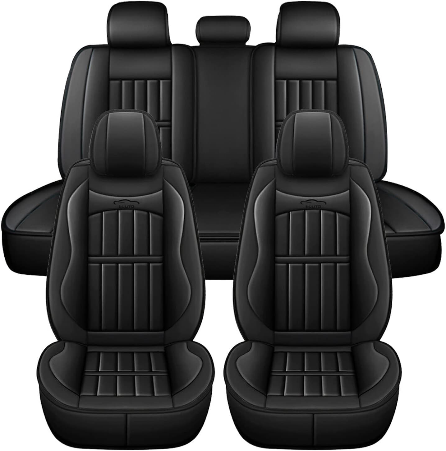 5X Car Seat Covers Universal PU Leather Cushion Non-Slip Padded Mat Full Set (Black)