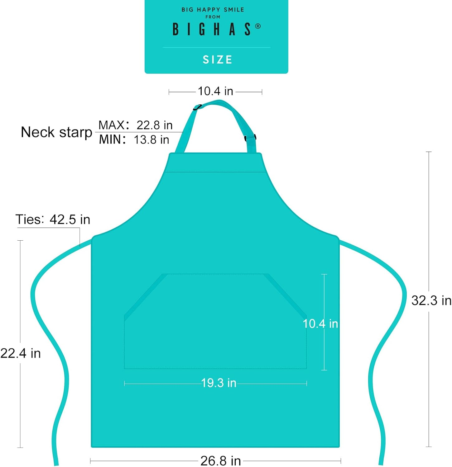 BIGHAS Adjustable Bib Apron with Pocket Extra Long Ties for Women Men, 18 Colors, Chef, Kitchen, Home, Restaurant, Cafe, Cooking, Baking (Scuba Blue) image number 4
